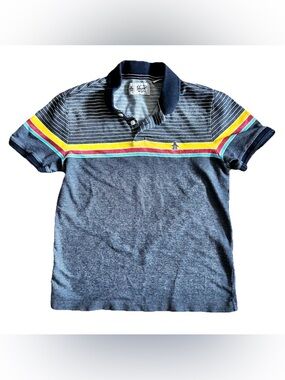 Original Penguin boy’s grey polo cotton shirt with colorful stripes Sz M